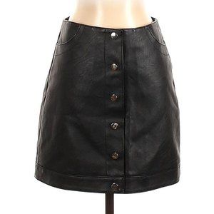 NWT Topshop Mini Faux Leather Button Up Skirt SZ 10 in Black